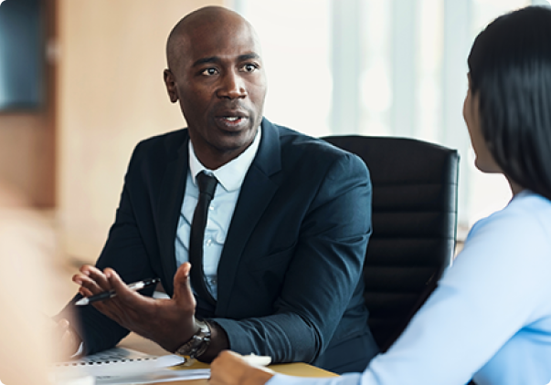 Mayberry Asset Management Landing Page image of a business man and woman
